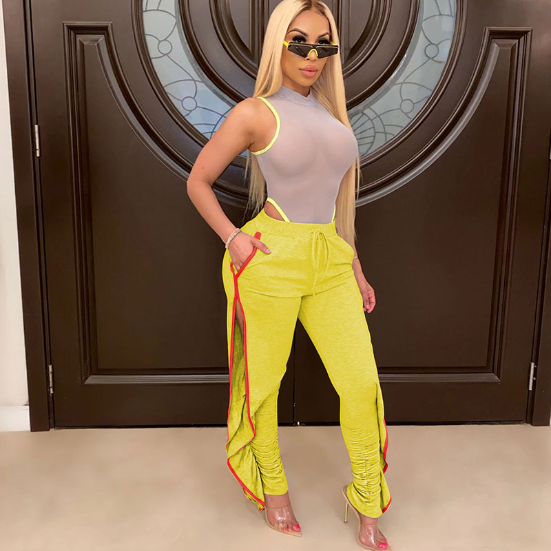 Selena High-Waist Ruched Split-Leg Drawstring Pants Castello Clothing Line