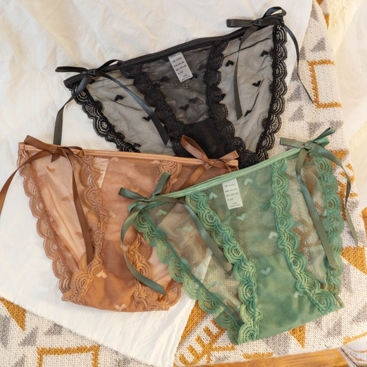 Sheer Lace Cheeky Panty with Bow Detail  Castello Clothing Line   