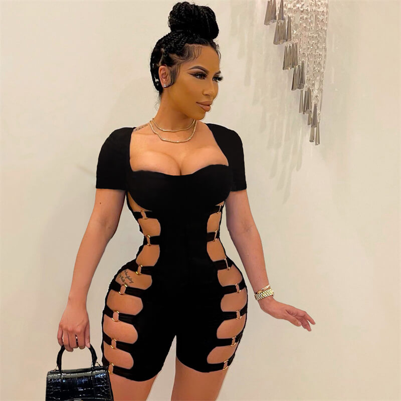 Daring Diva Cutout Strappy Bodycon Romper  Castello Clothing Line   