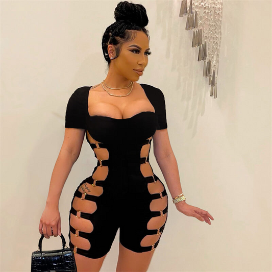 Daring Diva Cutout Strappy Bodycon Romper  Castello Clothing Line   