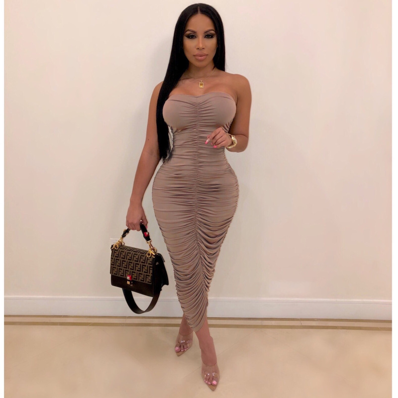 Adira Strapless Ruched Bodycon Maxi Dress maxi dress Castello Clothing Line
