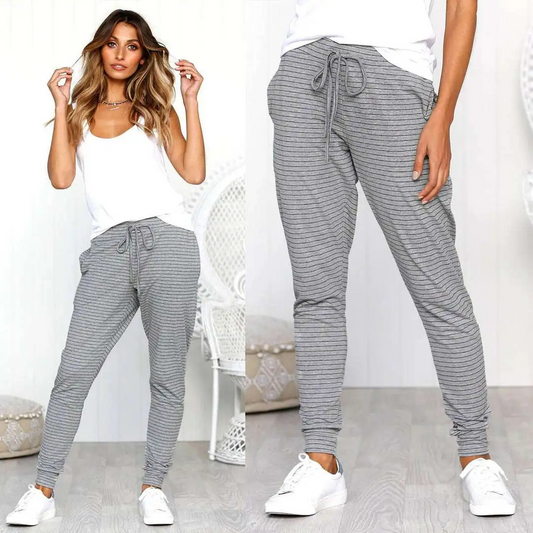 Ivy High-Waist Striped Drawstring Lounge Pants Castello Clothing Line