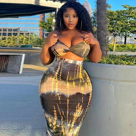 Tie Dye Two-Piece Set in Cotton/Polyester - Tube Top & Skirt  Castello Clothing Line   