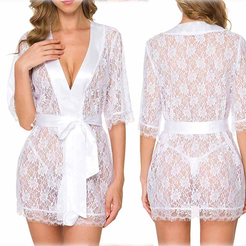 Scarlet Desire Sheer Lace Short Robe with Satin Tie  Castello Clothing Line   