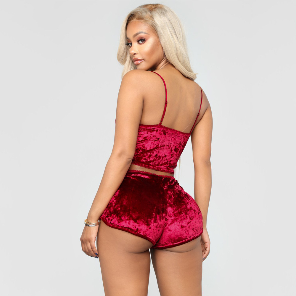 Sizzle Velvet Lace-Trim Cami & High-Waist Shorts Set  Castello Clothing Line   