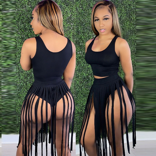 Sleeveless Tank Top & Tassel Skirt Set - Stylish Summer Outfit  Castello Clothing Line   