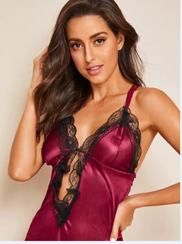 Satin High Slit Nightie  Castello Clothing Line   