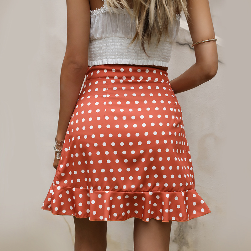Polka Dot High Waist Ruffled Mini Skirt  Castello Clothing Line   