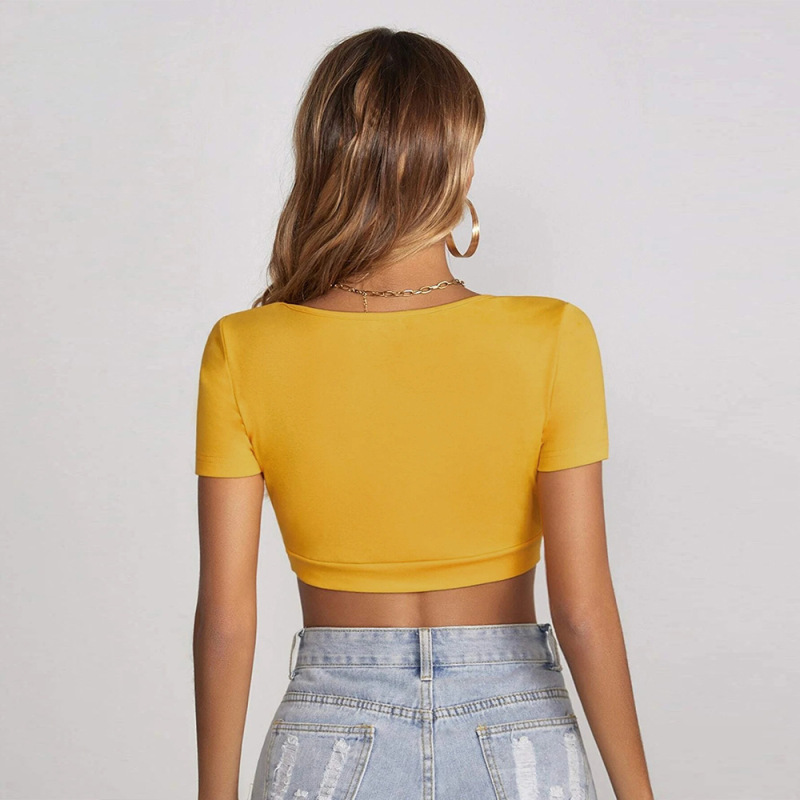 Charmé Scoop Neck Short Sleeve Fitted Crop Top  Castello Clothing Line   