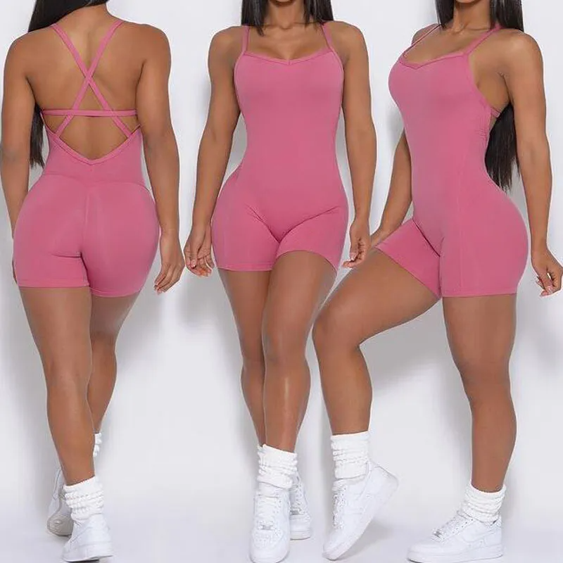 Energetic Vibe Sleeveless Open-Back Active Romper  Castello Clothing Line   