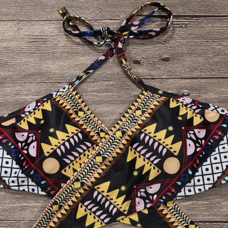 Retro Print Wrap 2 Piece Bikini Set with Low Rise Bottom  Castello Clothing Line   