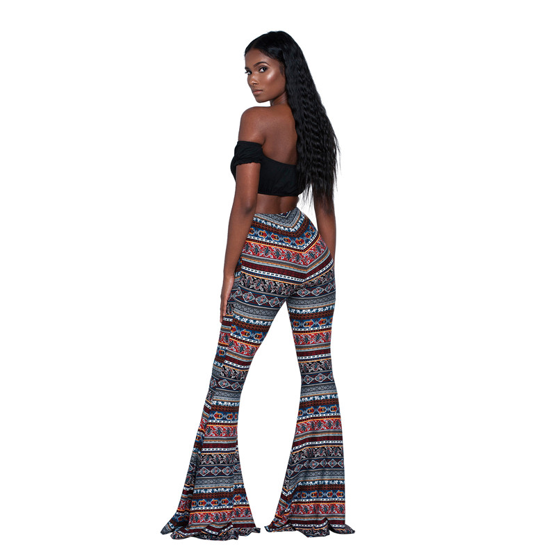 Lyra High-Waist Bohemian Print Flare Pants Castello Clothing Line