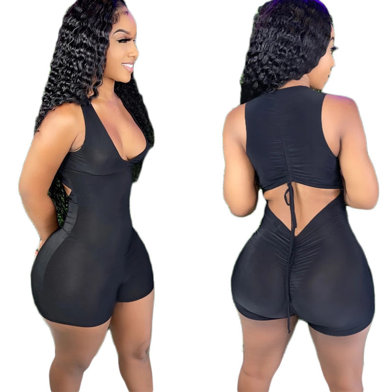 Flaunt Factor Ruched Halter Backless Romper  Castello Clothing Line   
