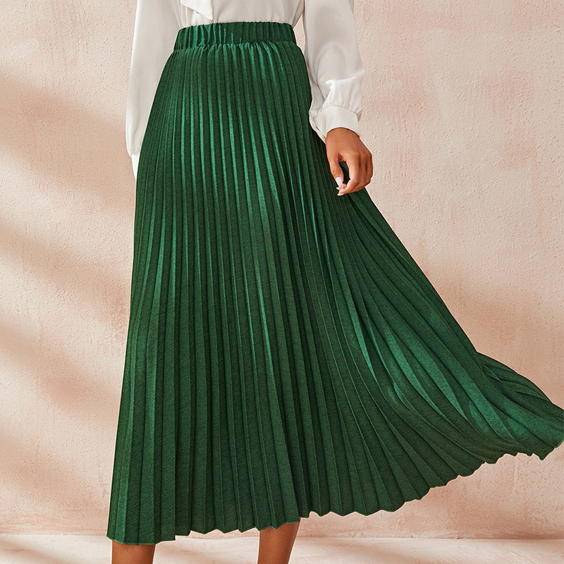Vintage High Waist Pleated Maxi Skirt in Solid Color with Stretch Waist Band and Tapered Pleats - Cotton/Polyester  Castello Clothing Line   