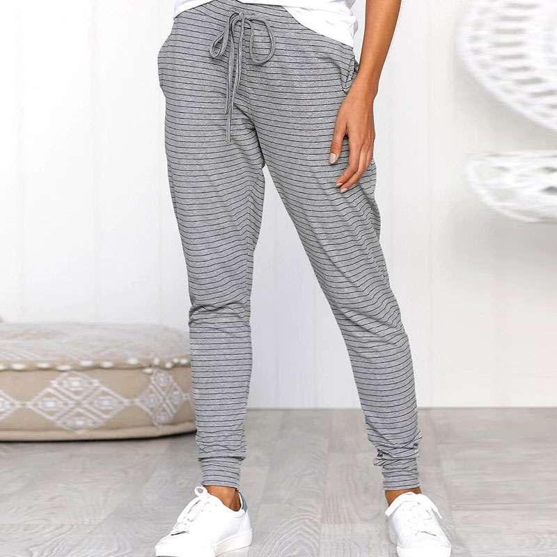 Ivy High-Waist Striped Drawstring Lounge Pants Castello Clothing Line