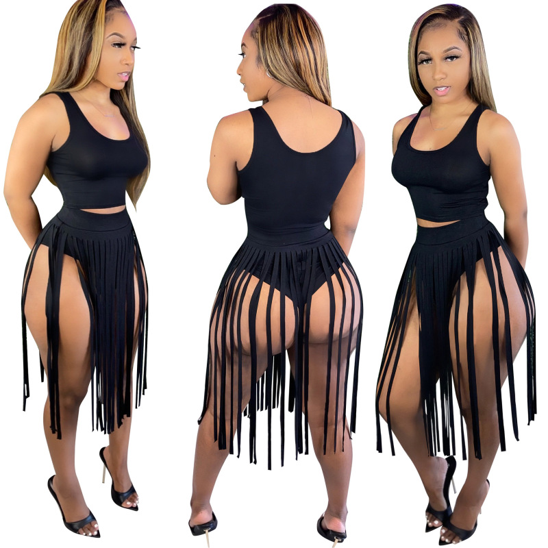 Sleeveless Tank Top & Tassel Skirt Set - Stylish Summer Outfit  Castello Clothing Line   