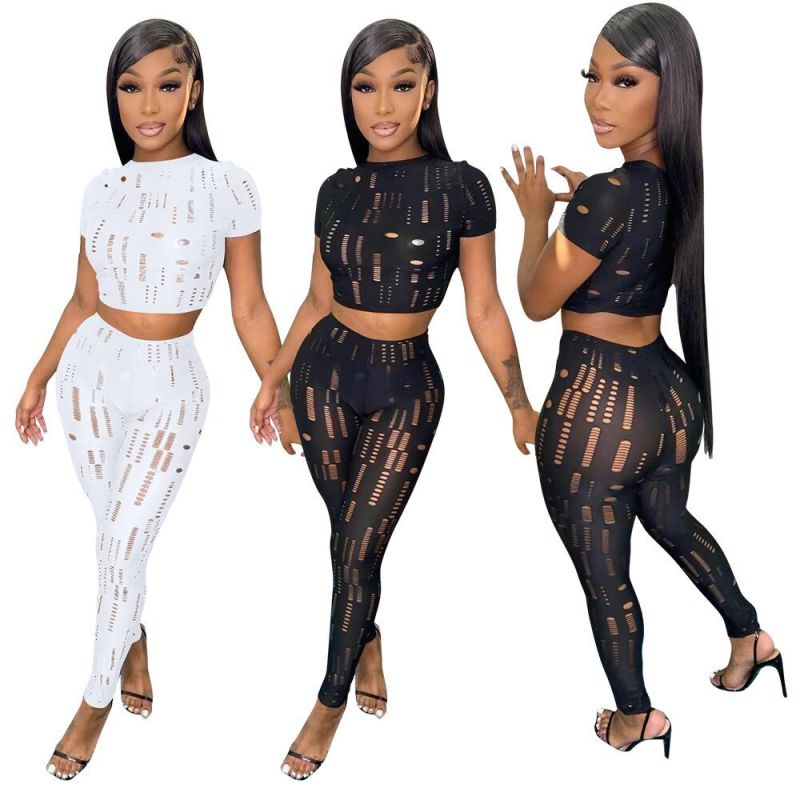 Ripped Crop Top & Pencil Pants Set  Castello Clothing Line   