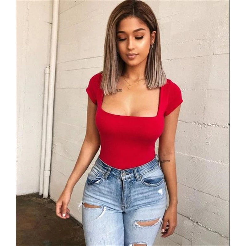 Metro Short Sleeve Square-Neck Bodysuit  Castello Clothing Line   