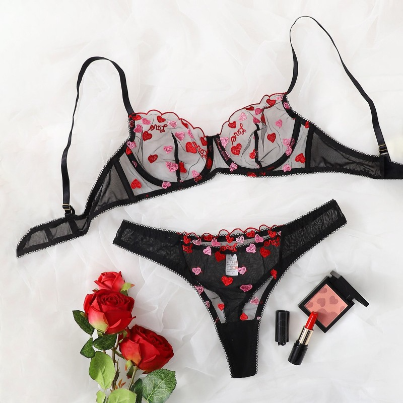 Sheer Embroidered Bra & Panty Set  Castello Clothing Line   