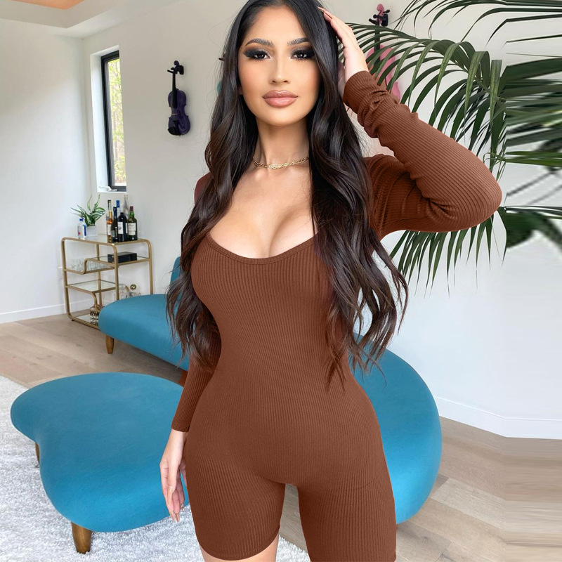 Curve Envy Ribbed Long Sleeve Romper  Castello Clothing Line   