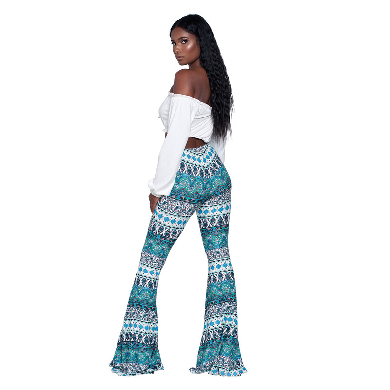 Lyra High-Waist Bohemian Print Flare Pants Castello Clothing Line