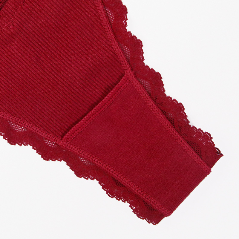 Ribbed Lace Trim Thong Panty  Castello Clothing Line   