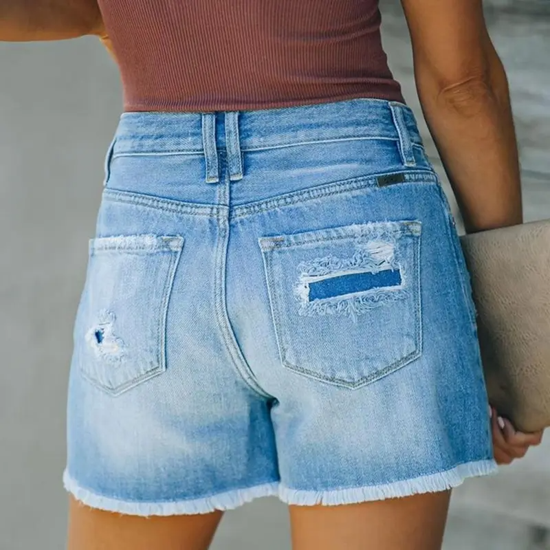 RebelRise High-Waist Distressed Button-Up Denim Shorts  Castello Clothing Line   