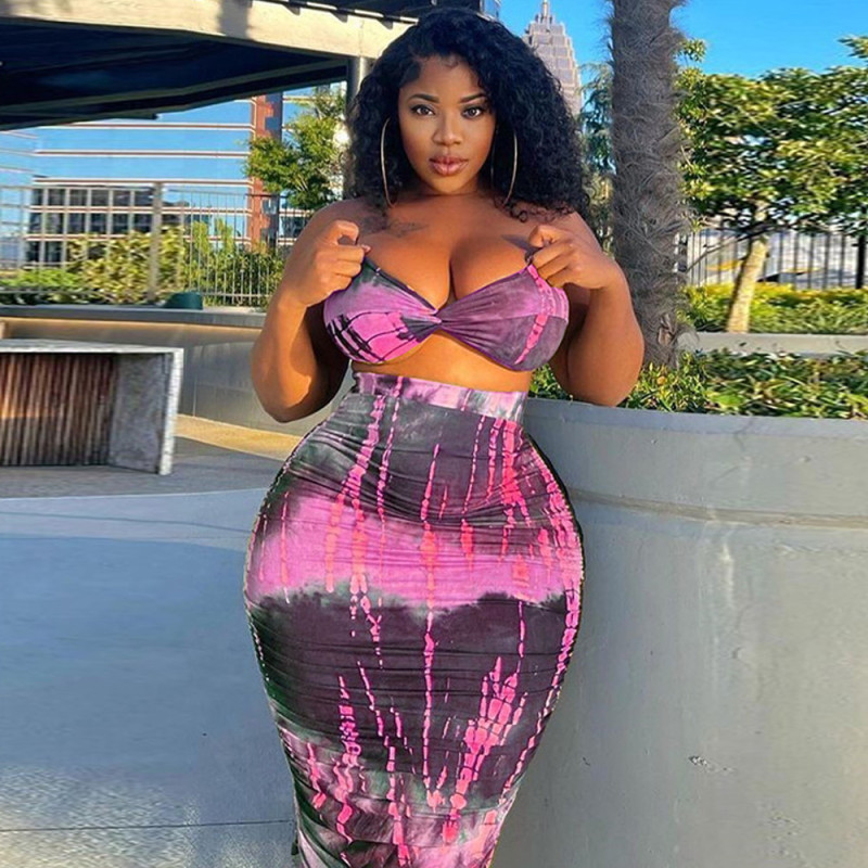 Tie Dye Two-Piece Set in Cotton/Polyester - Tube Top & Skirt  Castello Clothing Line   