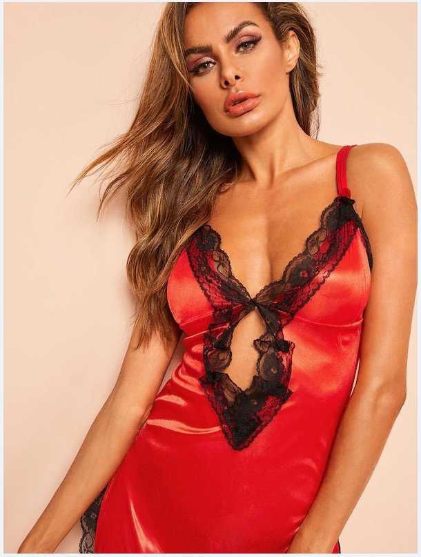 Satin High Slit Nightie  Castello Clothing Line   