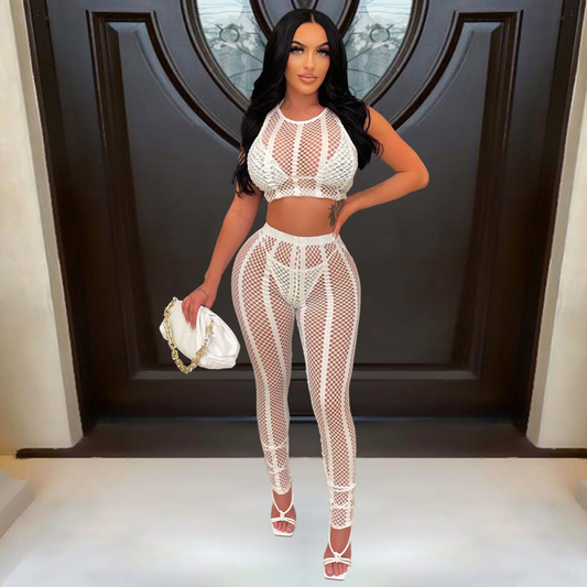 Sheer Crop Top & Skinny Pants Set  Castello Clothing Line   