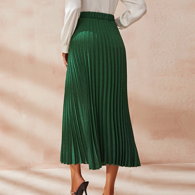 Vintage High Waist Pleated Maxi Skirt in Solid Color with Stretch Waist Band and Tapered Pleats - Cotton/Polyester  Castello Clothing Line   