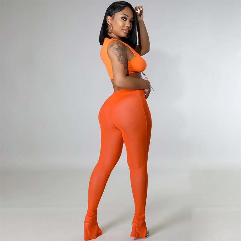 Coco High-Waisted Sheer Split-Hem Mesh Pants pants Castello Clothing Line