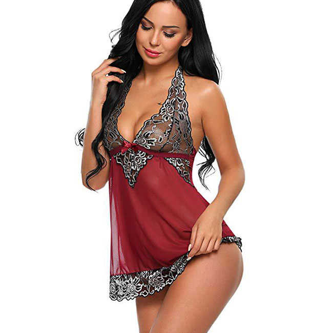 Sheer V-Neck Lace Detailed Nightie  Castello Clothing Line   