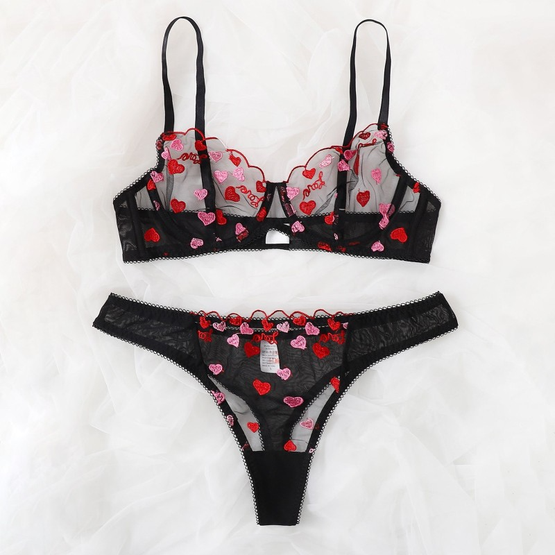 Sheer Embroidered Bra & Panty Set  Castello Clothing Line   