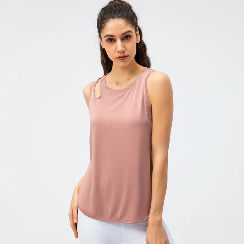 Mae Sleeveless Cutout Curved-Hem Tank Top workout tops and t-shirts Castello Clothing Line