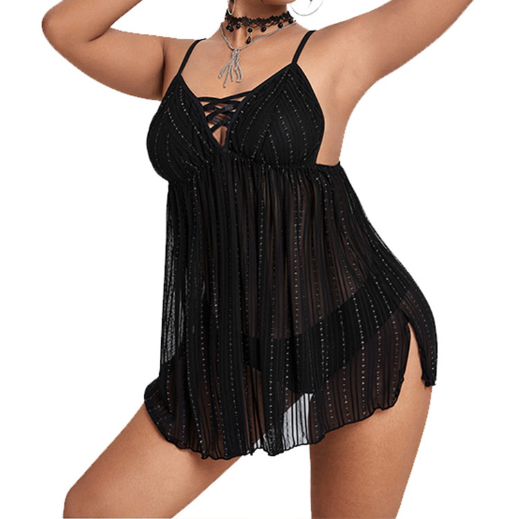 Sheer V Neck Backless Nightie  Castello Clothing Line   