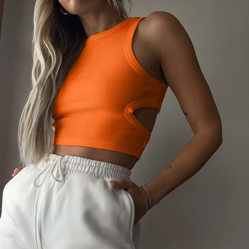Tease Me Cut-Out Ribbed Crop Top  Castello Clothing Line   