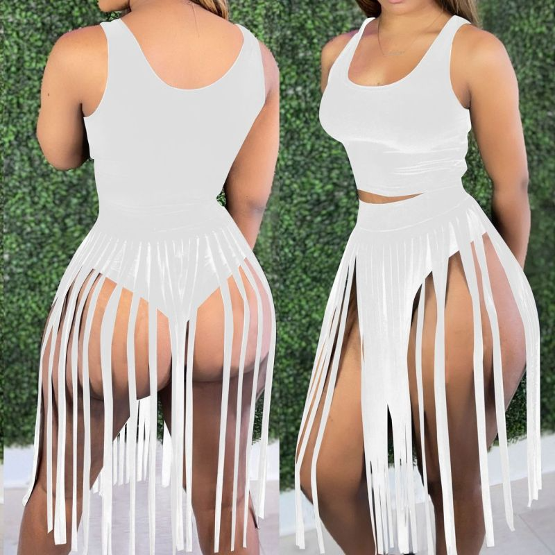 Sleeveless Tank Top & Tassel Skirt Set - Stylish Summer Outfit  Castello Clothing Line   