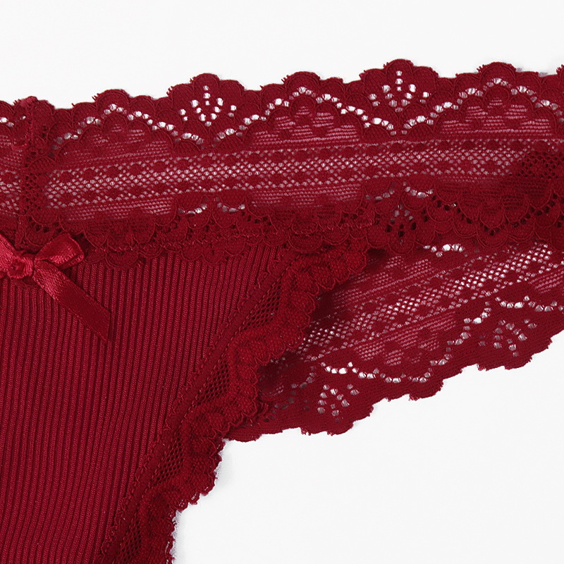 Ribbed Lace Trim Thong Panty  Castello Clothing Line   