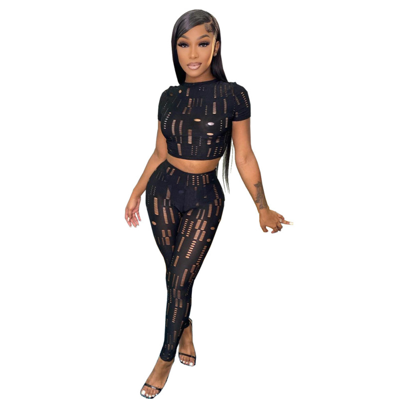 Ripped Crop Top & Pencil Pants Set  Castello Clothing Line   