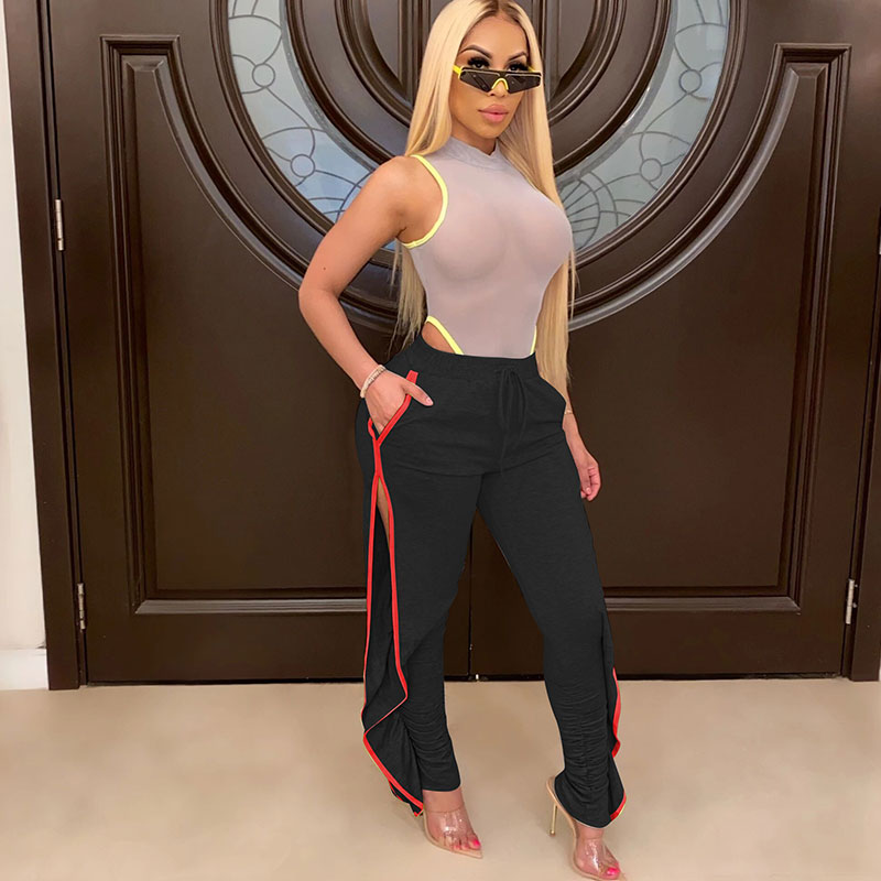 Selena High-Waist Ruched Split-Leg Drawstring Pants Castello Clothing Line