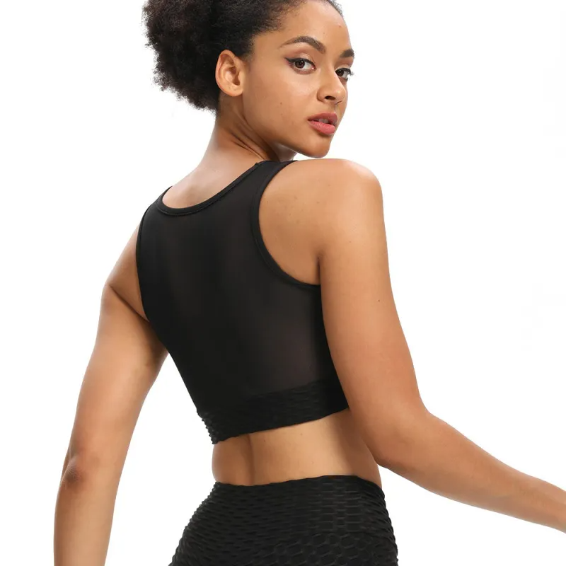 Pippa High Neck Sheer Mesh Textured Sports Bra sports top & bras Castello Clothing Line