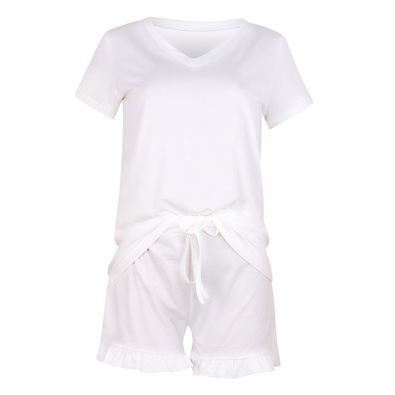 Cozy Bliss V-Neck Ruffle Hem Lounge Set  Castello Clothing Line   
