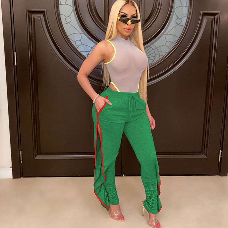 Selena High-Waist Ruched Split-Leg Drawstring Pants Castello Clothing Line